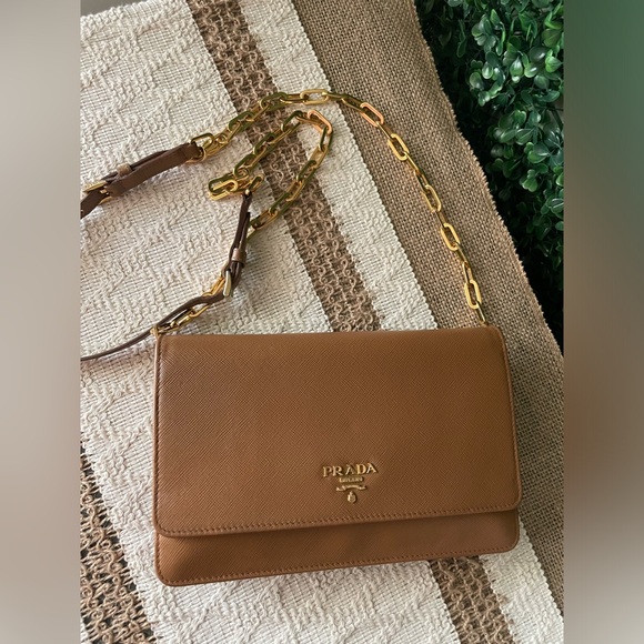 Prada Tan Brown Wallet on Chain Authentic - Picture 2 of 11